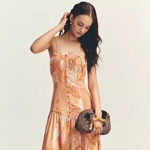 Farm Rio x Anthropologie Linen Blend Strapless Drop-Waist Maxi Dress (NEW)